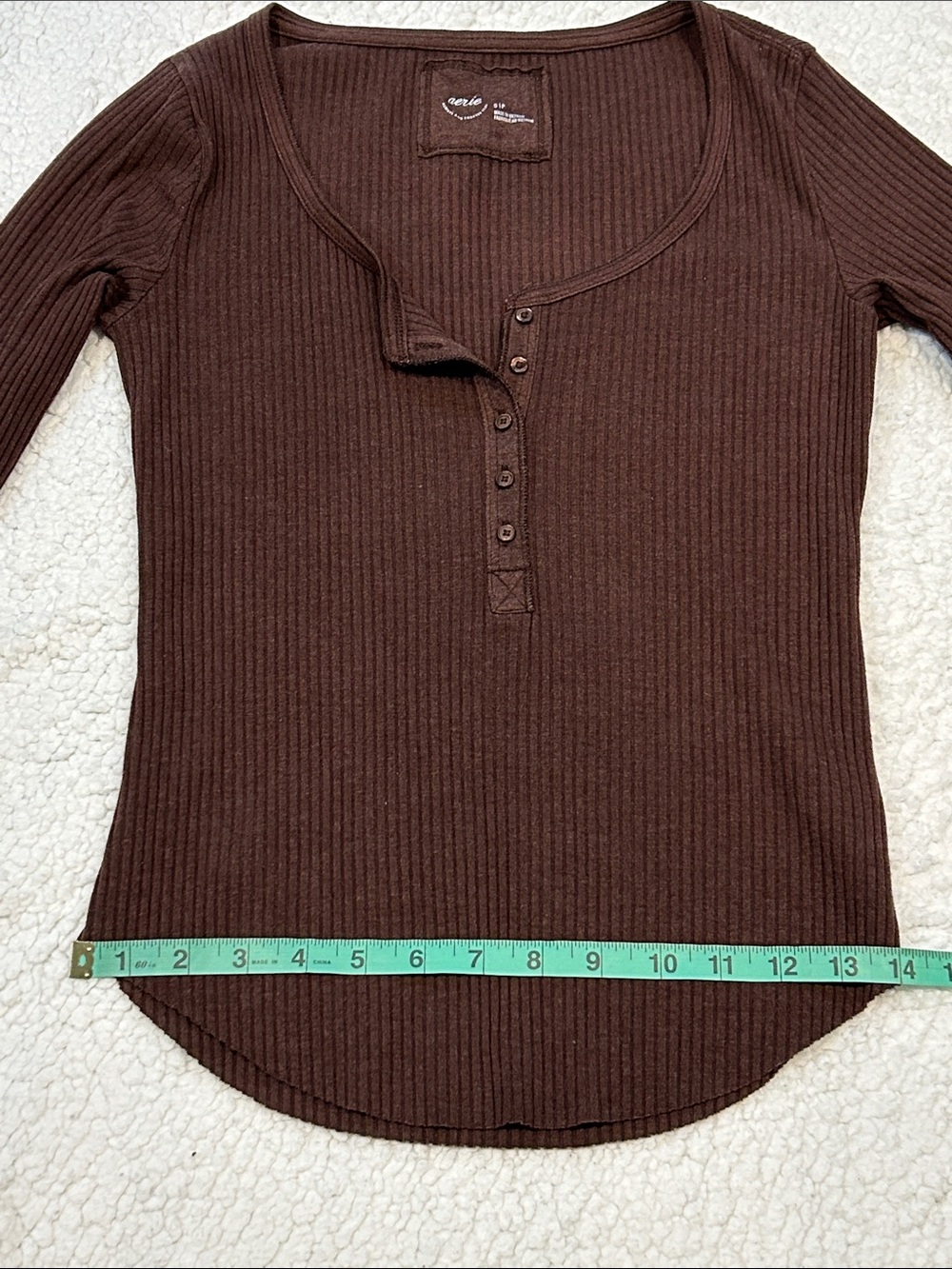 Aerie Brown Fitted Ribbed Scoop Neck Long Sleeve Henley Top size Small - Picture 15 of 16
